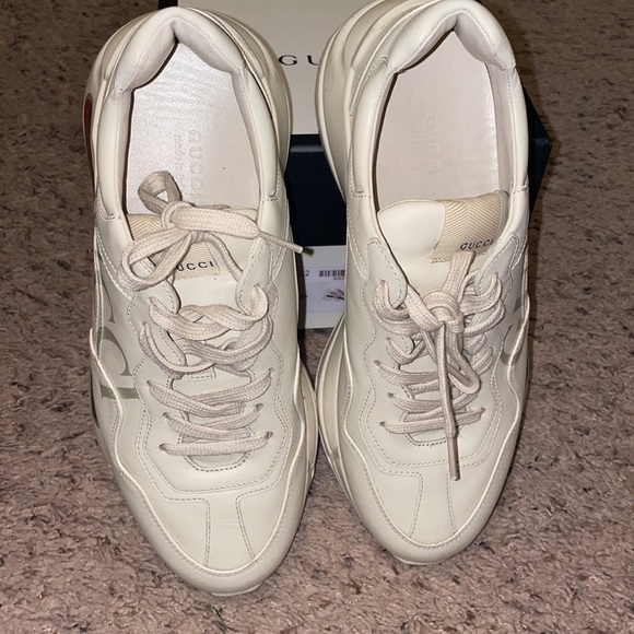 Womens Rhyton Gucci Logo Leather Sneaker - Picture 3 of 7